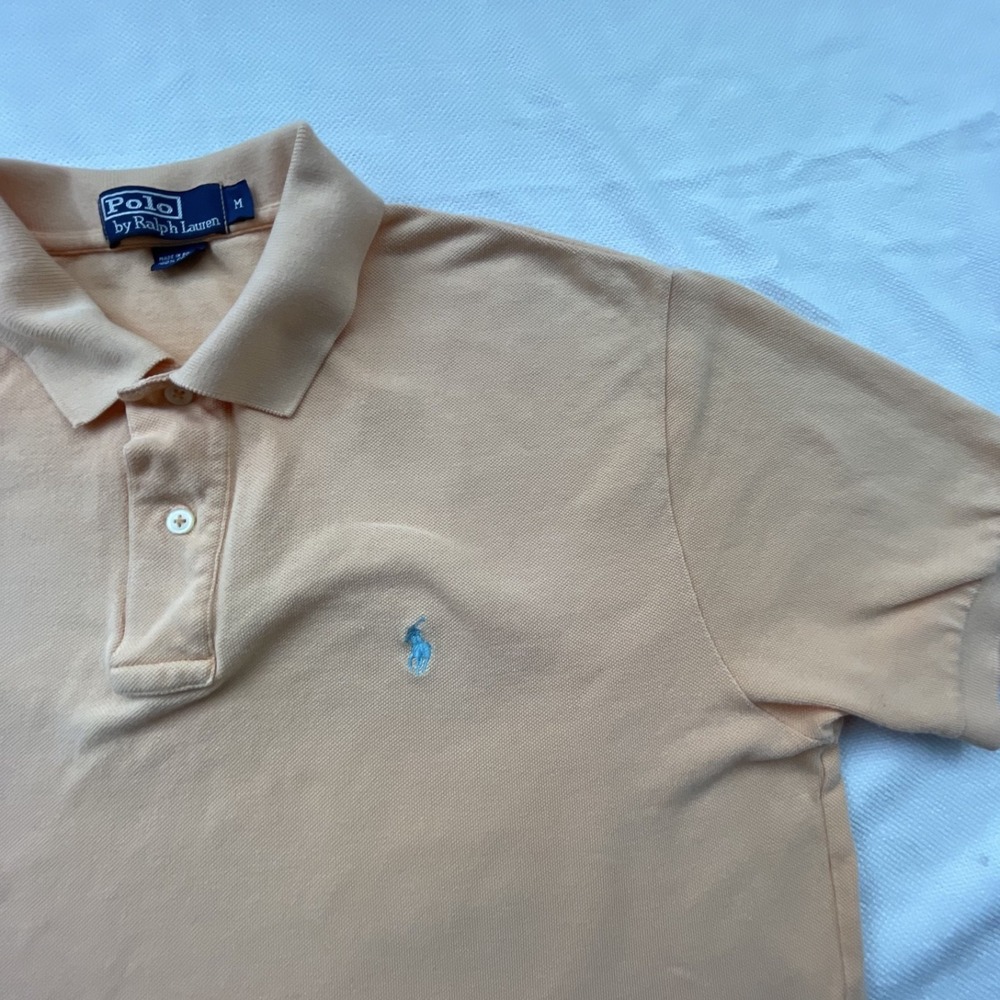 Polo Ralph Lauren Men's Peach Polo Shirt SIZE M Classic Fit BLUE Pony Logo VTG - Picture 5 of 12